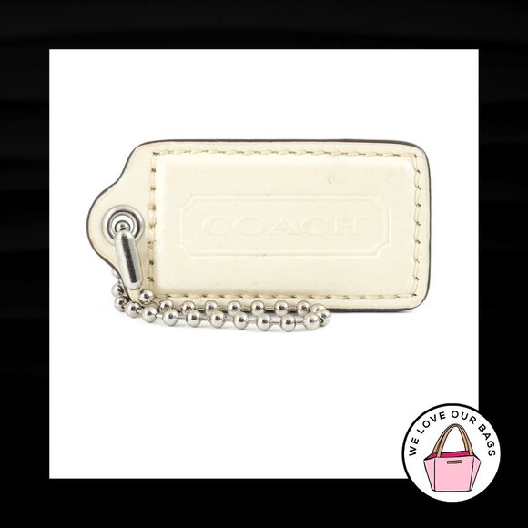 2.5" Large COACH Ivory White Leather Nickel Key Fob Bag Charm Keychain Hang Tag - Picture 1 of 1